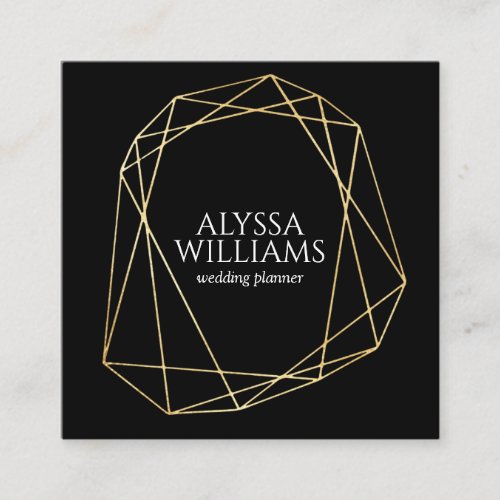 Black  Gold Geometric Frame Elegant Modern Luxury Square Business Card