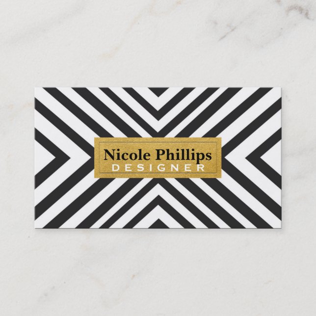 Black & Gold Geometric Lines Chic Business Card (Front)
