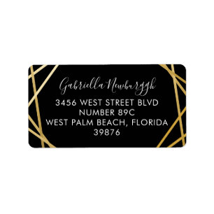 Black Gold Geometric Modern RSVP Address Label