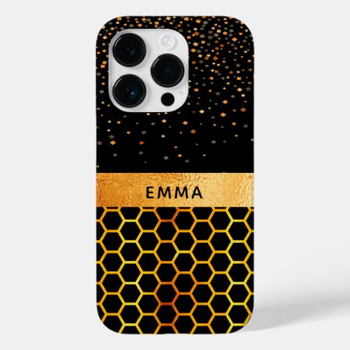 Black gold geometric monogram  Case_Mate iPhone 14 pro case