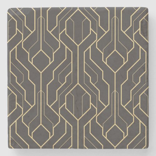 Black Gold Geometric Pattern  Art Deco Stone Coaster