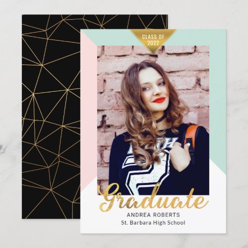 Black Gold Geometric Photo Graduation Announcement