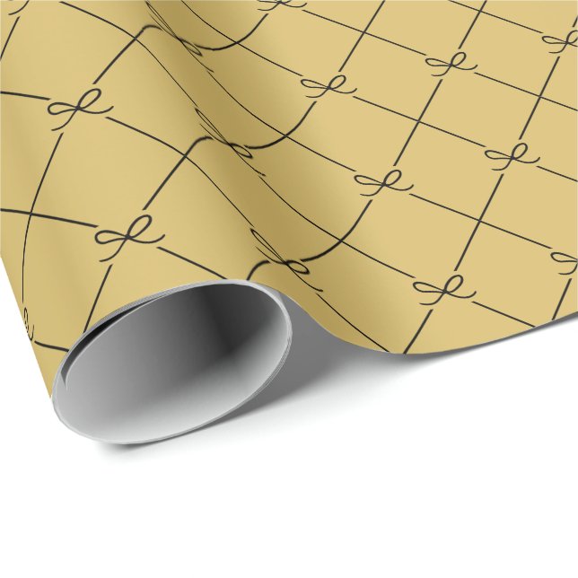 Black Gold Geometric Simple Bow Pattern Wrapping Paper (Roll Corner)