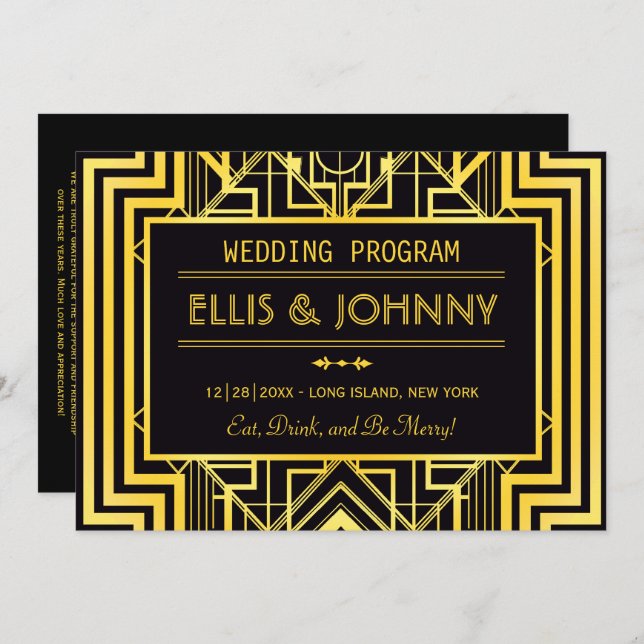 Black & Gold Geometric Wedding Programs (Front/Back)