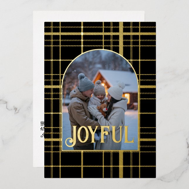 Black & Gold Gingham Christmas Holiday Photo (Front/Back)