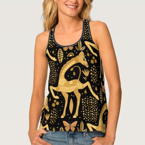 Black Gold Giraffe Boho Pattern Tank Top