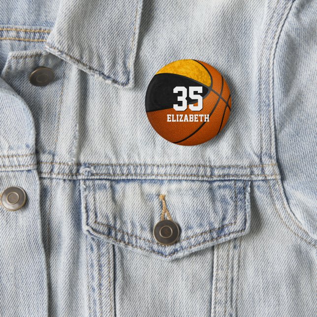 black gold girls basketball team jersey number button (In Situ)
