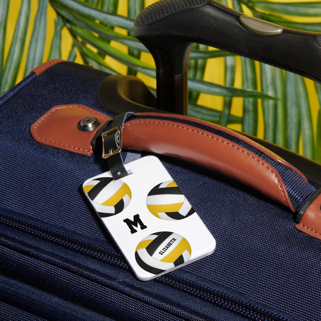 black gold girls boys volleyball team colors luggage tag