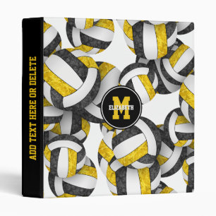 black gold girls school colors volleyballs pattern 3 ring binder