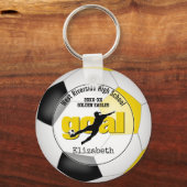 black gold girls soccer goal team spirit sports keychain (Front)