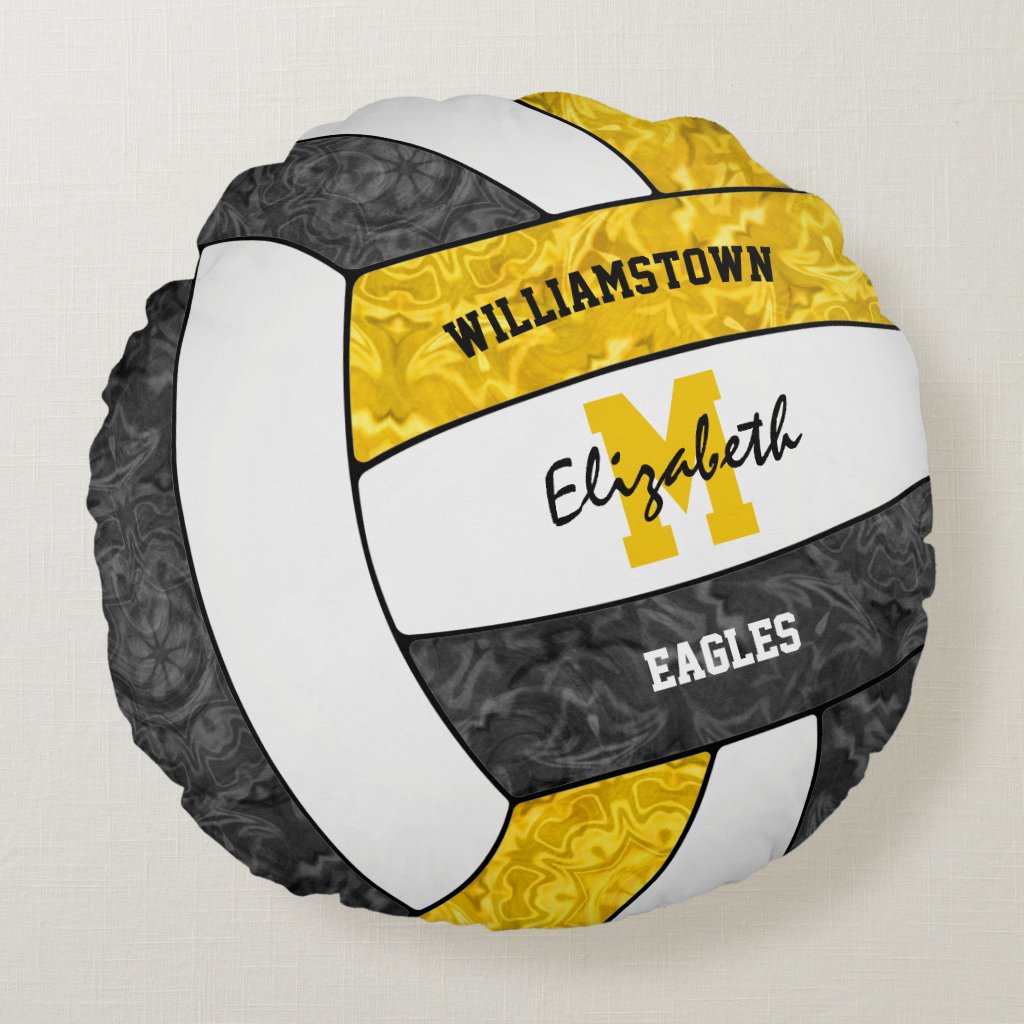 black gold girls sports volleyball team colors round pillow