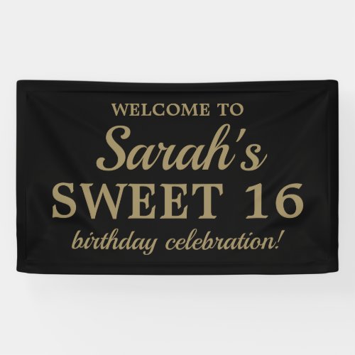 Black Gold Girls Sweet 16 Birthday Welcome Banner