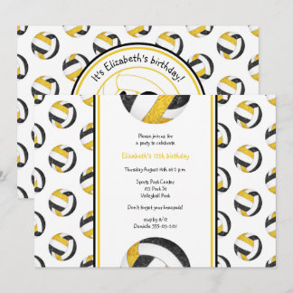 black gold girls' volleyball birthday party invitation