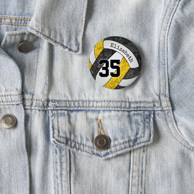 black gold girls volleyball team jersey number button (In Situ)