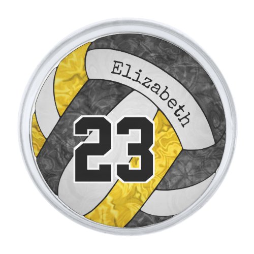 black gold girls volleyball team jersey number silver finish lapel pin