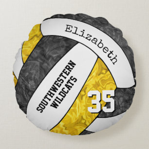 Black gold girls volleyball team keepsake round pillow