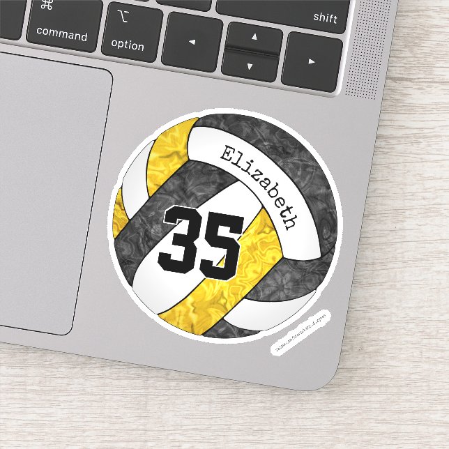 black gold girls volleyball w player name number sticker (Detail)