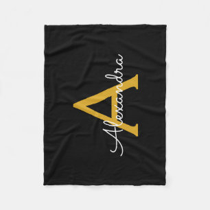 Black Gold Girly Monogram Name Modern Fleece Blanket