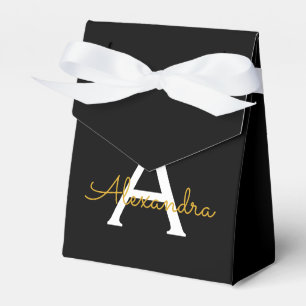Black Gold Girly Script Monogram Name Modern Favor Boxes
