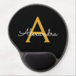 Black Gold Girly Script Monogram Name Modern Gel Mouse Pad<br><div class="desc">Gold and Black Monogram Add Your Own Name Mousepad (Mouse Pad). This makes the perfect sweet 16 birthday,  wedding,  bridal shower,  anniversary,  baby shower or bachelorette party gift for someone that loves glam luxury and chic styles.</div>