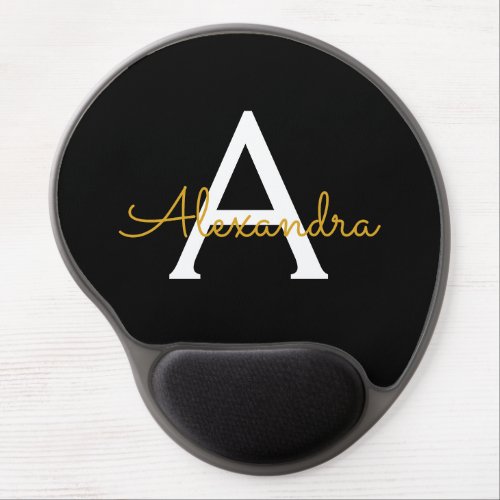 Black Gold Girly Script Monogram Name Modern Gel Mouse Pad