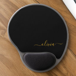 Black Gold Girly Script Monogram Name Modern Gel Mouse Pad