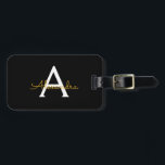 Black Gold Girly Script Monogram Name Modern Luggage Tag<br><div class="desc">Black and Gold Monogram Add your own Name Script Luggage Bag Tag The bag tag makes the perfect sweet 16 birthday,  wedding,  bridal shower,  baby shower or bachelorette party gift for someone decorating her room in style.</div>