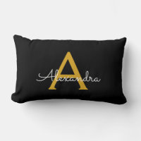 Black Gold Girly Script Monogram Name Modern