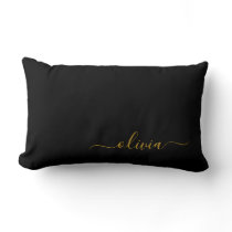 Black Gold Girly Script Monogram Name Modern Lumbar Pillow