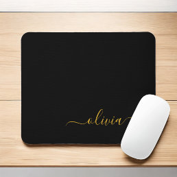 Black Gold Girly Script Monogram Name Modern Mouse Pad