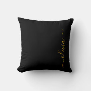 Black Gold Girly Script Monogram Name Modern Throw Pillow