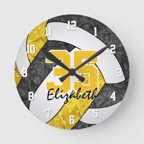 black gold girly team colors volleyball room round clock