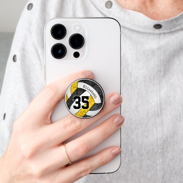 black gold girly volleyball sports team colors  PopSocket (Hand)