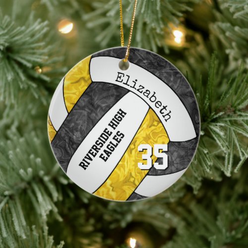 black gold girly volleyball team colors ceramic ornament