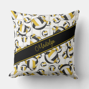 black gold girly volleyballs pattern w net accent throw pillow