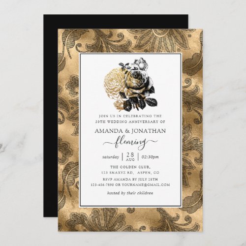 Black  Gold Glam 50th Golden Wedding Anniversary Invitation