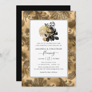 Black & Gold Glam 50th Golden Wedding Anniversary Invitation