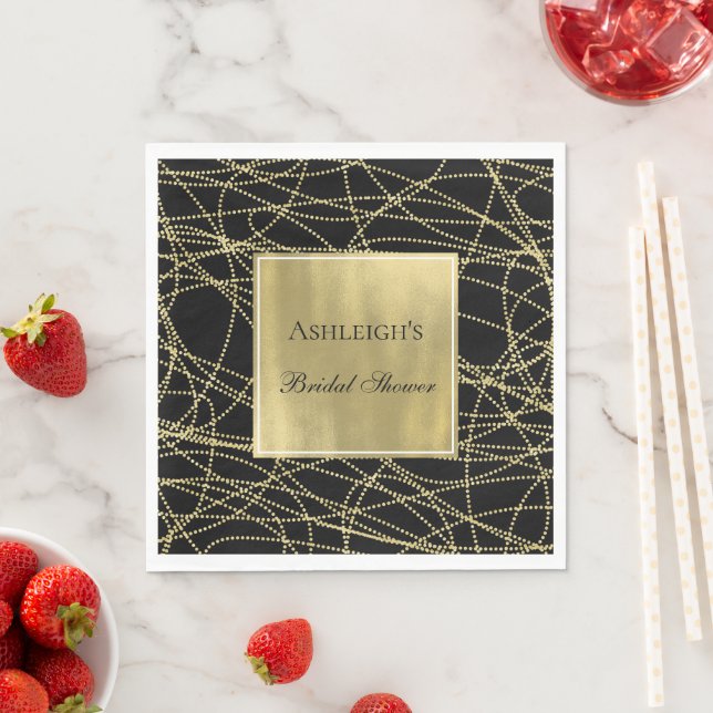 Black Gold Glam Abstract Bridal Shower Napkins (Insitu)