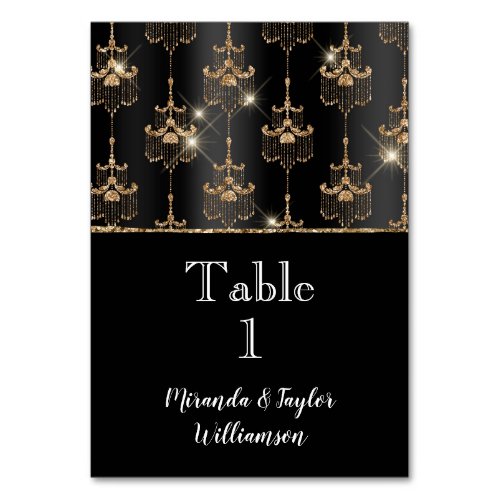 Black Gold Glam Chandeliers Table Number