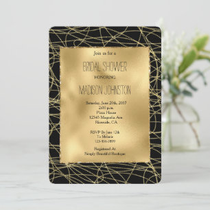 Black Gold Glam Confetti Abstract Bridal Shower Invitation