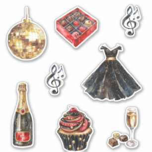 Black Gold Glam Disco Ball Birthday Sticker