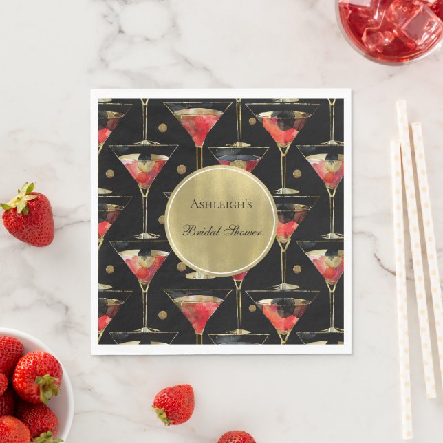 Black Gold Glam Drinks Bridal Shower Napkins (Insitu)