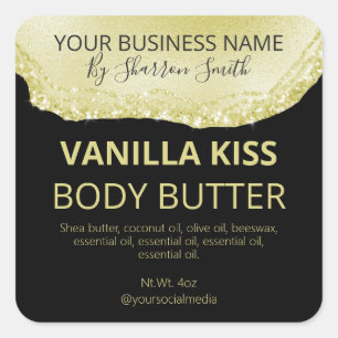 Black Gold Glam Glitter Agate Product Jar Labels