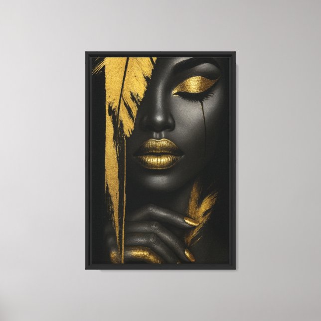 Black & Gold Glam Woman Canvas Wall Art (Front)