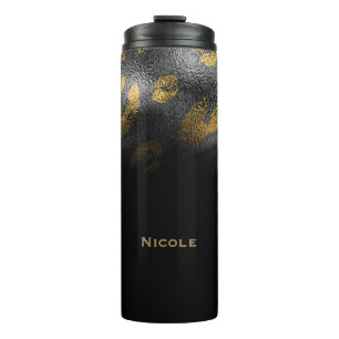 Black Gold Glamorous Cheetah Leopard Print Custom Thermal Tumbler