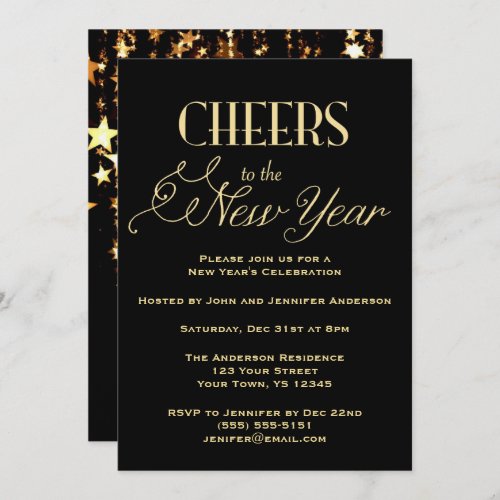 Black Gold Glamour New Years Eve Party Invitation