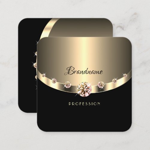 Black Gold Glamour Sparkling Diamonds Professional Square Business Card