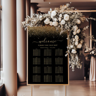Black Gold Glitter 12-Table Wedding Seating Poster