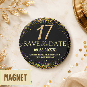 Black Gold Glitter 17th Birthday Save the Date Magnet