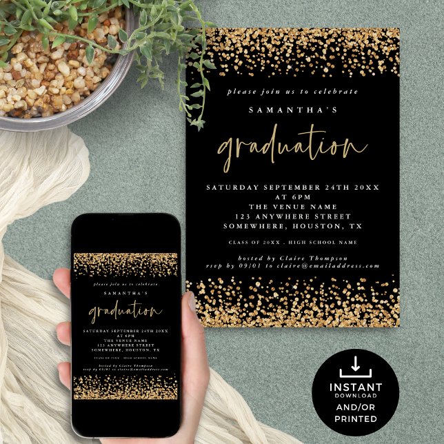 Black Gold Glitter 2024 Graduation Invitation (Creator Uploaded)